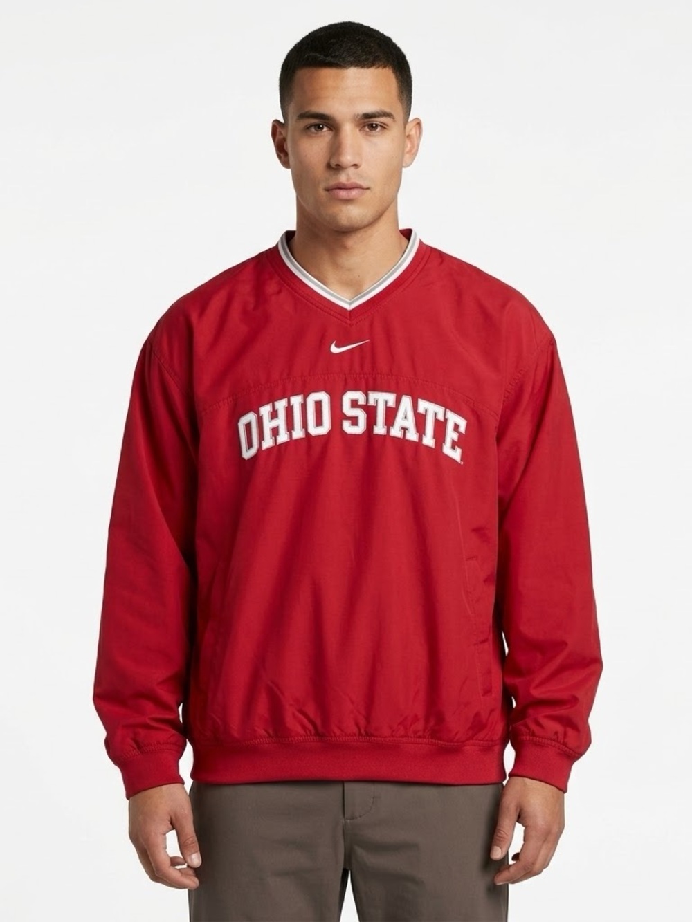 Vintage Nike Ohio State Buckeyes Windbreaker Pullover V-Neck Red Men's XL